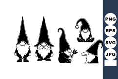 Set of five garden gnomes with tall pointed hats in black an Product Image 1