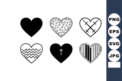 Six unique heart icons design with varied patterns and solid Product Image 1