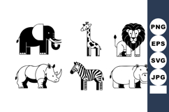 African safari animals vector set with elephant giraffe lion Product Image 1