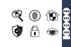 Security icons set with magnifying glass fingerprint shield Product Image 1
