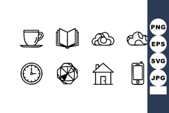 Minimalist black and white icons set with coffee cup book cl Product Image 1