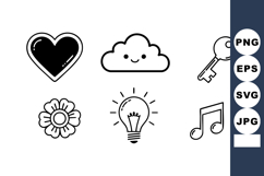 Cute black and white vector icons featuring heart cloud key Product Image 1