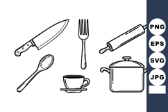 Kitchen utensils set with knife fork spoon cup rolling pin a Product Image 1