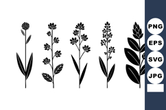 Silhouette wildflowers vector design with detailed leaves an Product Image 1