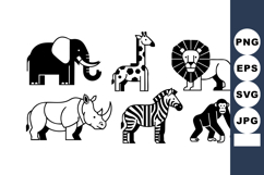 African wildlife vector set featuring elephant giraffe lion Product Image 1