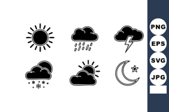 Weather icons set including sun, rain cloud, thunderstorm, s Product Image 1