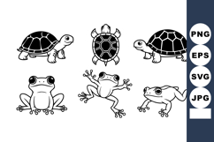 Black and white vector illustration of cartoon turtle and fr Product Image 1