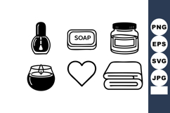 Spa and wellness icons collection including nail polish soap Product Image 1