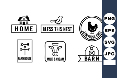 Farmhouse and barn vintage style vector icons with home, mil Product Image 1