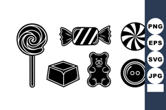 Black and white candy icons set with lollipop, chocolate, gu Product Image 1