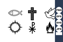 Christian symbols vector set with cross, fish, dove, crown o Product Image 1