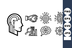 Artificial intelligence technology icons set with human brai Product Image 1