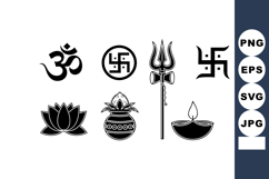 Hindu religious symbols vector set with om swastika trident Product Image 1