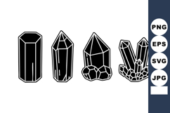 Black and white crystal mineral vector icons set with geomet Product Image 1