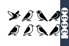 Stylized black and white vector birds in various poses simpl Product Image 1