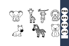 Cute baby animals vector set with elephant giraffe monkey li Product Image 1