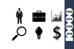 Business icons set with briefcase, magnifying glass, light b Product Image 1