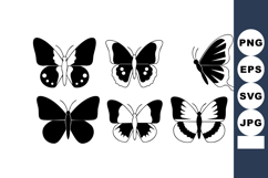 Black and white butterfly silhouettes vector collection for Product Image 1