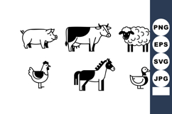 Farm animals vector set including pig cow sheep chicken hors Product Image 1