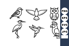 Simple bird line art vector set with owl, dove, hummingbird, Product Image 1