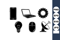 Technology icons including smartphone laptop gear light bulb Product Image 1