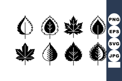 Black and white leaf icons set with different shapes and sty Product Image 1