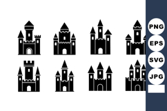 Medieval castle silhouettes set with towers turrets and gate Product Image 1