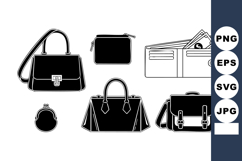 Collection of various black leather handbags and wallets vec Product Image 1