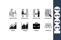 Remote work and business deal vector icons with data analysi Product Image 1