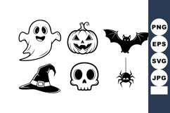Halloween spooky icons ghost pumpkin bat witch hat skull spi Product Image 1