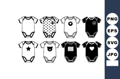 Baby bodysuit set with various patterns and icons black and Product Image 1