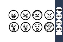 Set of eight simple black and white emoji faces showing dive Product Image 1
