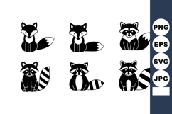 Cute fox and raccoon wildlife animal vector icons in black a Product Image 1