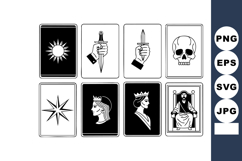 Tarot card black and white vector set with sun, dagger, skul Product Image 1