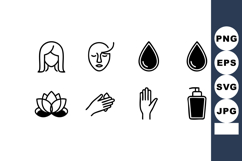 Beauty and skincare icons set with face, water drops, lotus Product Image 1