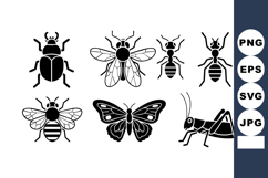 Insect silhouettes collection including beetle, fly, ant, be Product Image 1