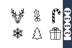 Christmas holiday icons set with reindeer holly candy snowfl Product Image 1