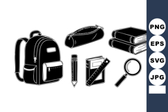 School supplies vector set with backpack pencil case books n Product Image 1