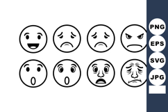 Set of eight basic black and white emoticon faces showing va Product Image 1