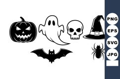 Halloween spooky icons set with pumpkin ghost skull witch ha Product Image 1
