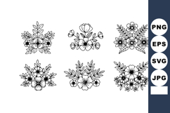 Floral decorative vector set with six elegant black and whit Product Image 1