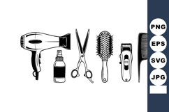 Hairdressing tools set with scissors hairdryer brush spray a Product Image 1