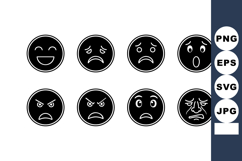 Set of eight black and white emoticon faces showing differen Product Image 1
