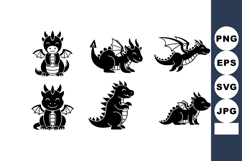 Cute black cartoon dragons in various playful poses vector i Product Image 1