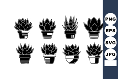 Black succulent plant icons set in pots simple stylish vecto Product Image 1
