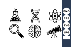Science icons set including flask dna brain atom magnifying Product Image 1