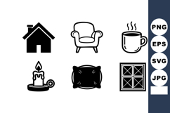 Home comfort icons including house, armchair, coffee cup, ca Product Image 1