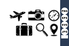 Travel and adventure icons set with airplane, camera, compas Product Image 1