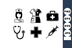 Medical and healthcare icons including nurse, uniform, first Product Image 1