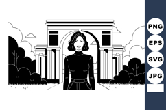 Woman standing confidently in front of classical arch archit Product Image 1
